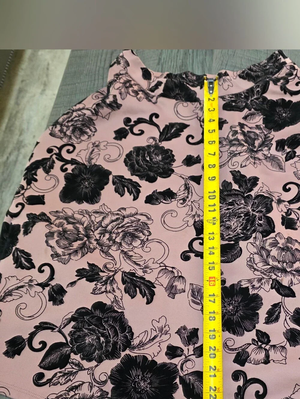 Faith and Joy Dusty Pink A-Line Skirt with Black Floral Print (Size:large)